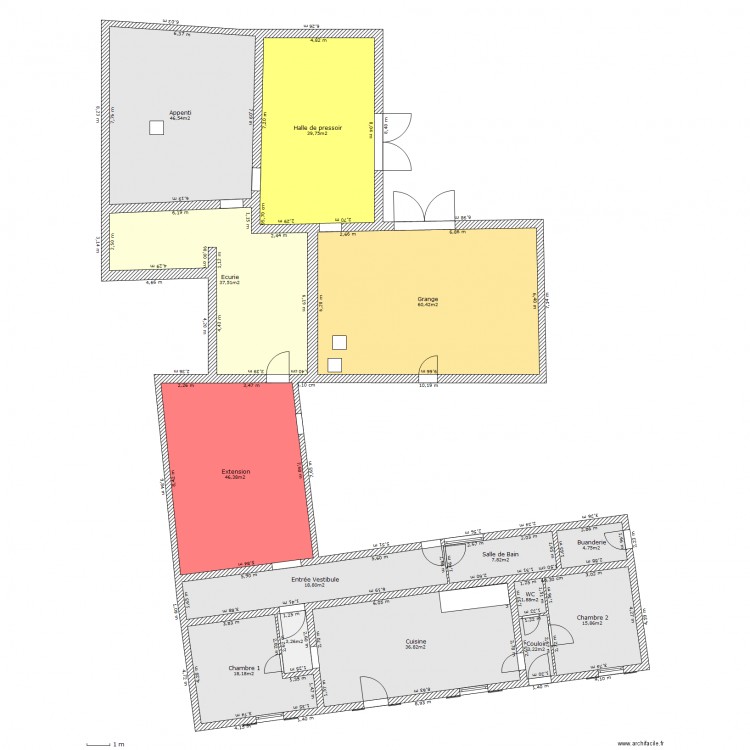 Extension et modif hab principale. Plan de 0 pièce et 0 m2