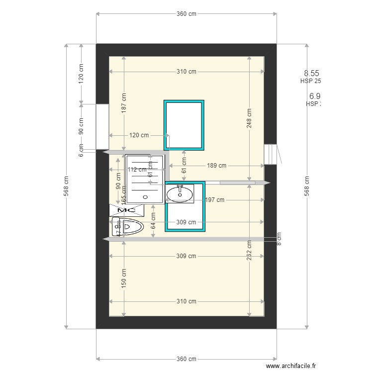 amenagement douche sous comble. Plan de 0 pièce et 0 m2