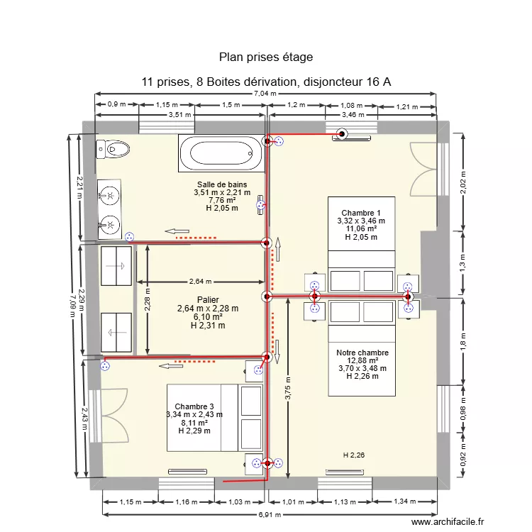 Prises &eacute;tage juin. Plan de 1  et 50 m²