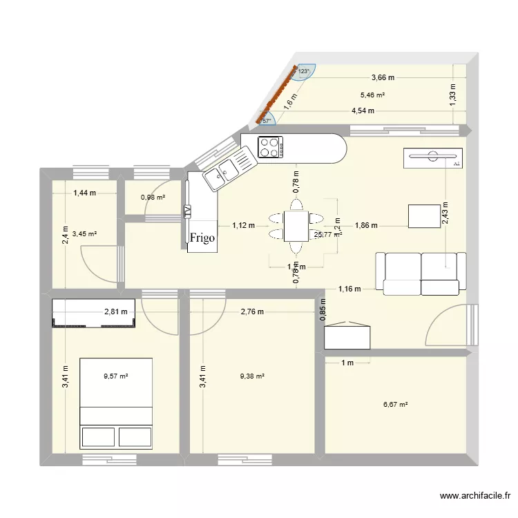 PM Jubil&eacute; 01 am&eacute;nag&eacute; table carr&eacute;. Plan de 