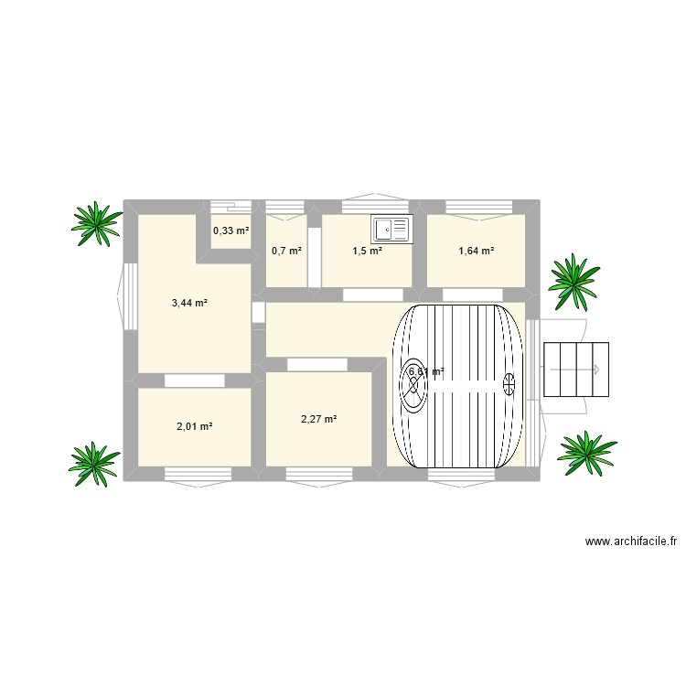 Mbiam. Plan de 8 pièces et 19 m2