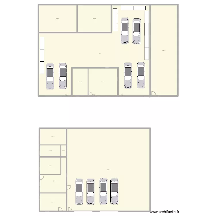 projet atelier. Plan de 13  et 990 m²