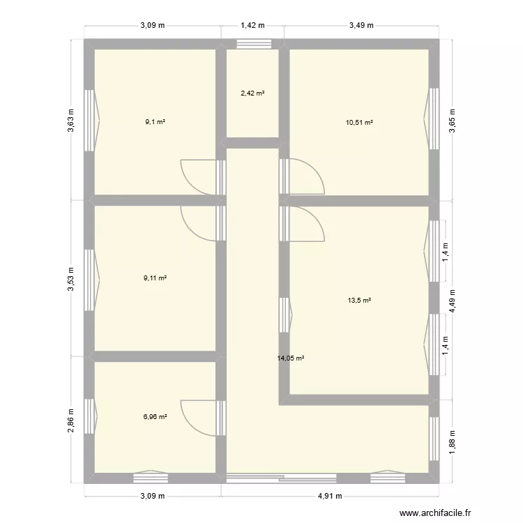 etage. Plan de 7  et 66 m²