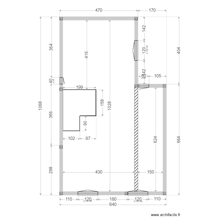 GAY MACONNERIE ETAGE. Plan de 3 pièces et 57 m2