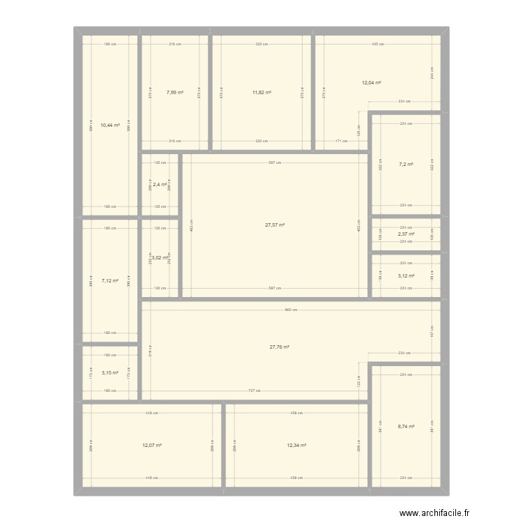 bim 2. Plan de 16 pièces et 159 m2