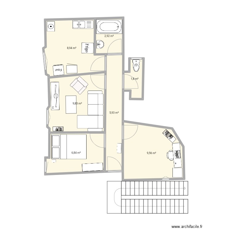 Appartement Bayonne. Plan de 7 pièces et 46 m2