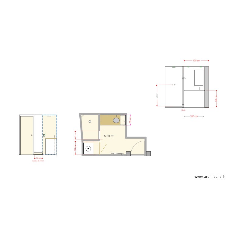 SDB. Plan de 1 pièce et 5 m2