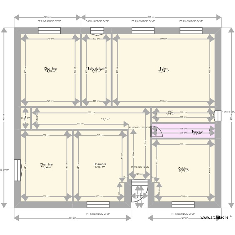 Pinguet . Plan de 10 pièces et 106 m2