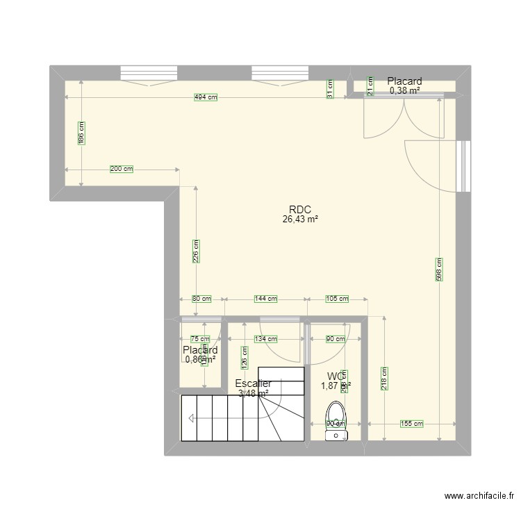 GAUTIER . Plan de 5 pièces et 33 m2