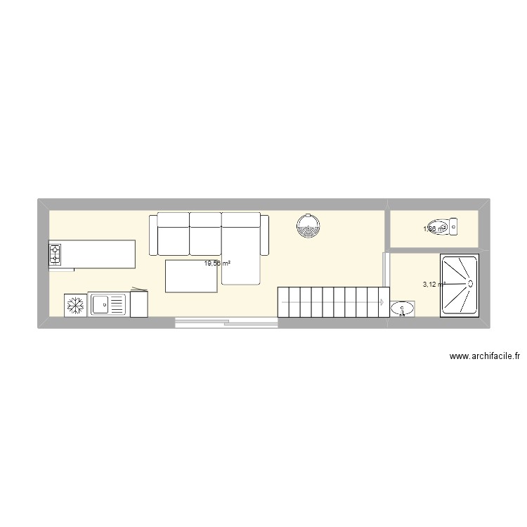 Tiny 1. Plan de 3 pièces et 25 m2