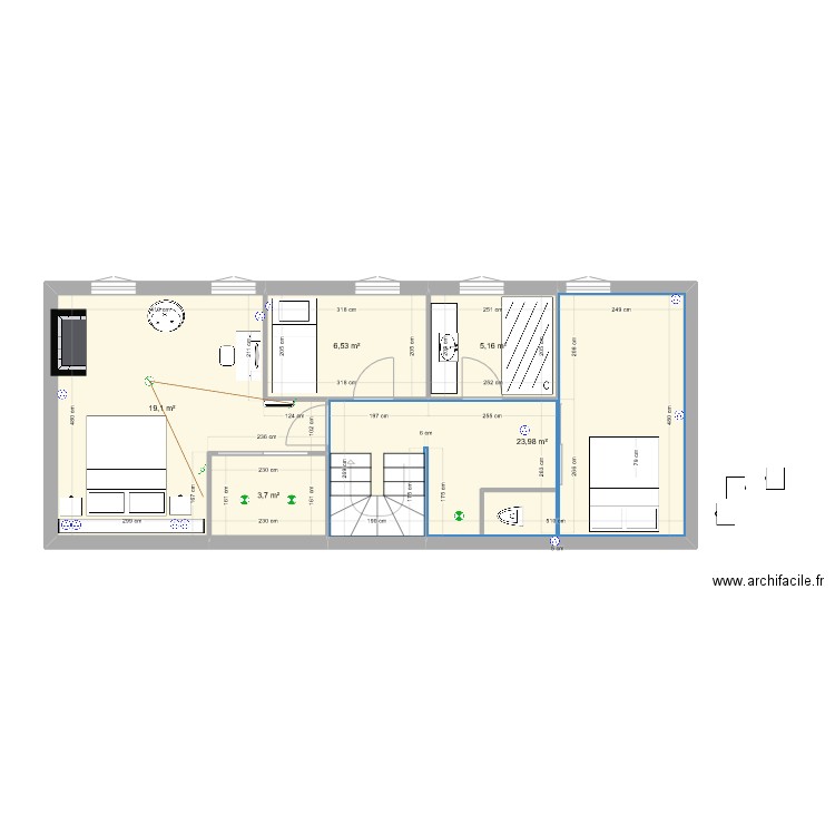 EtageMaisonTest2. Plan de 5 pièces et 58 m2