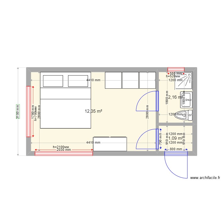  18. Plan de 3 pièces et 16 m2