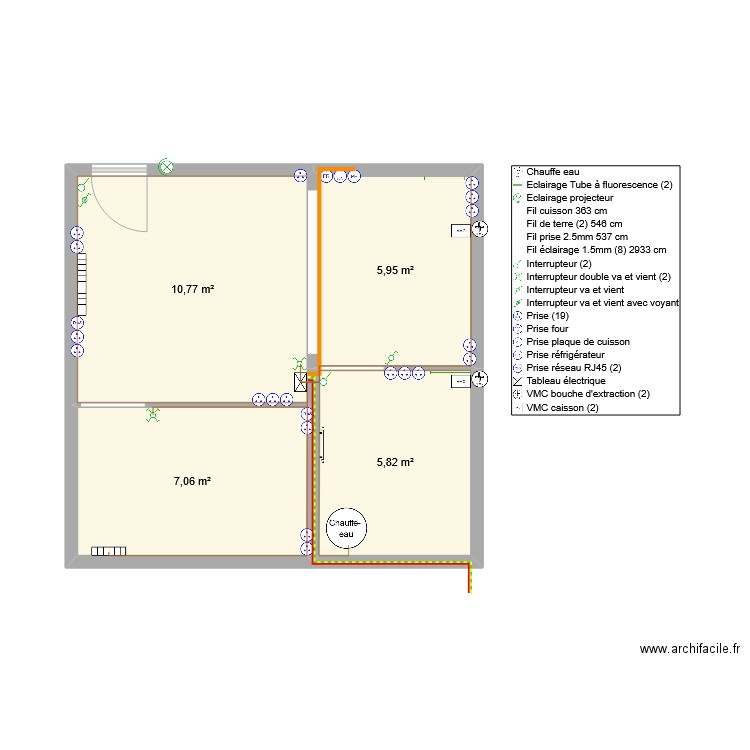 HLL TP2 electrique. Plan de 4 pièces et 30 m2