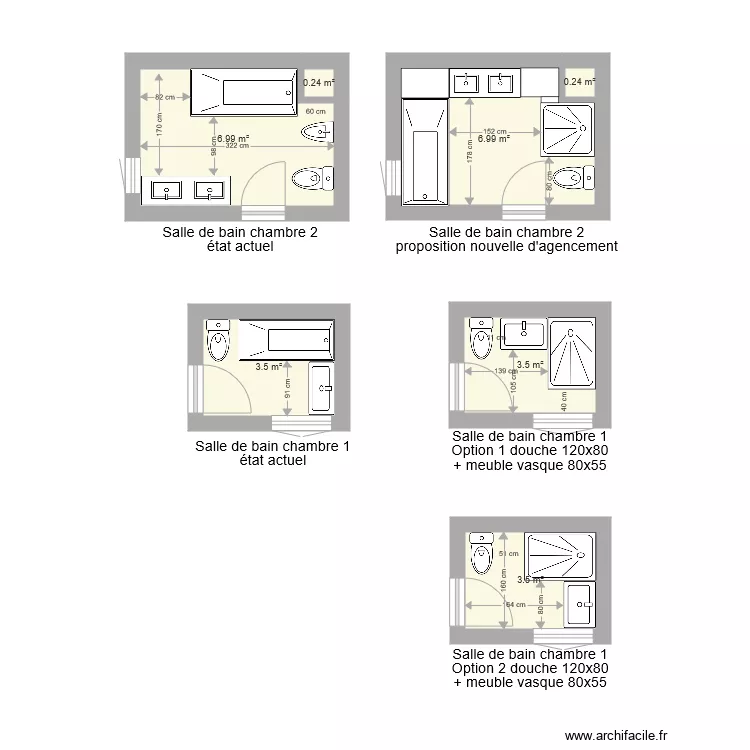 Salle de bain Chambre 2. Plan de 