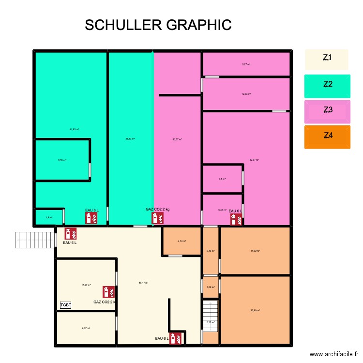 SCHULLER GRAPHIC. Plan de 35 pièces et 631 m2