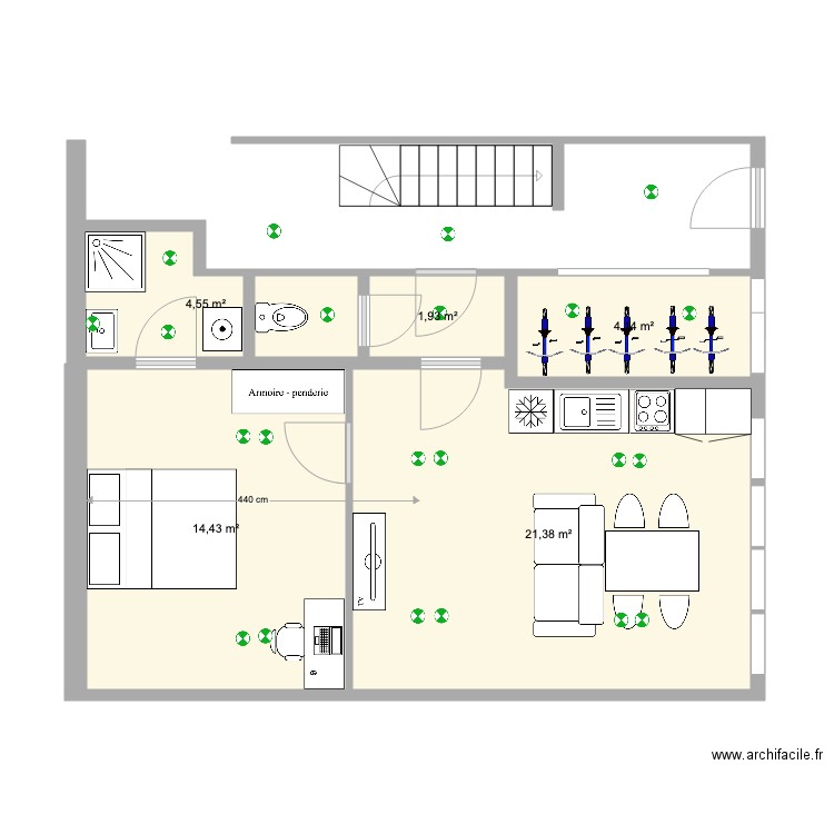 Appart rez Soignies éclairage. Plan de 0 pièce et 0 m2