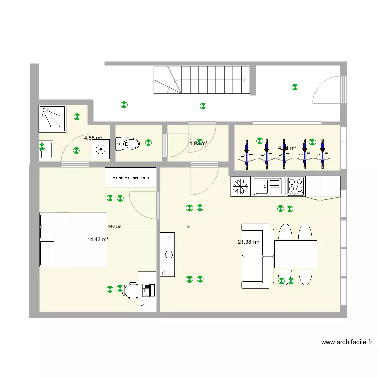 Appart rez Soignies &eacute;clairage. Plan de 