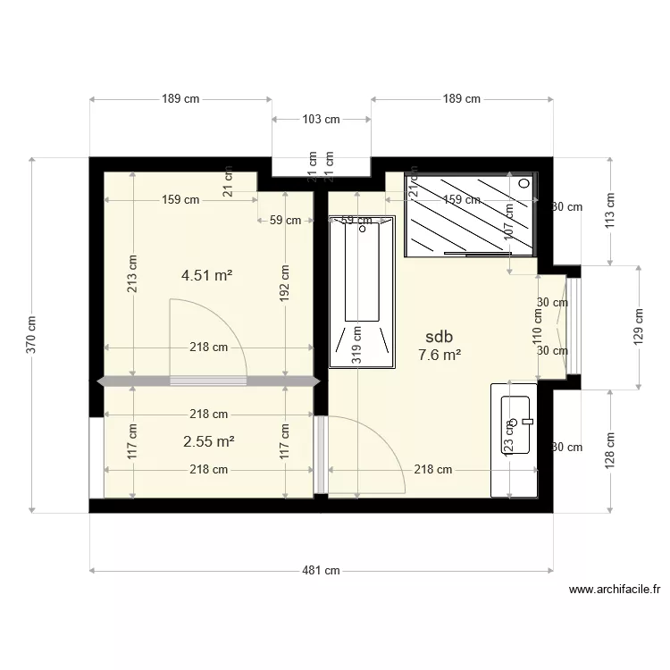 salle de bain. Plan de 