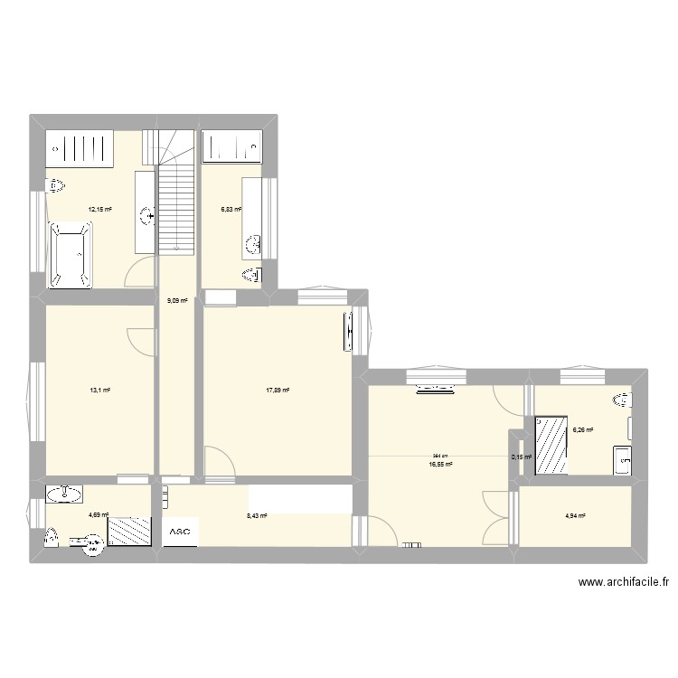 Niveau 1 projet P. Plan de 11 pièces et 100 m2