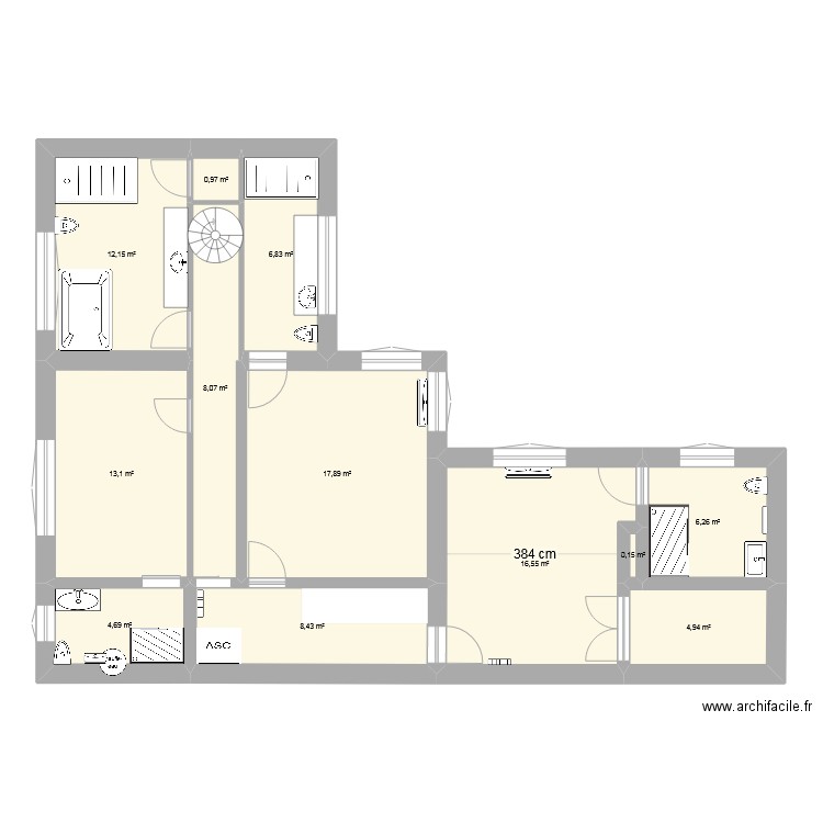 Niveau 1 projet P. Plan de 12 pièces et 100 m2