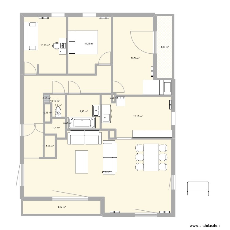 Terrasse. Plan de 16 pièces et 121 m2