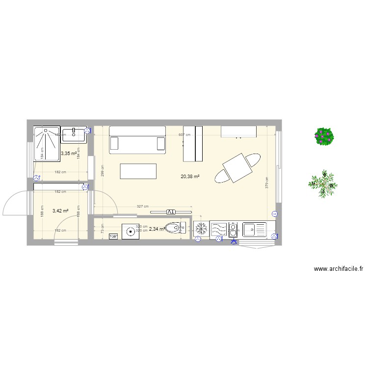 extension étage bis. Plan de 4 pièces et 29 m2