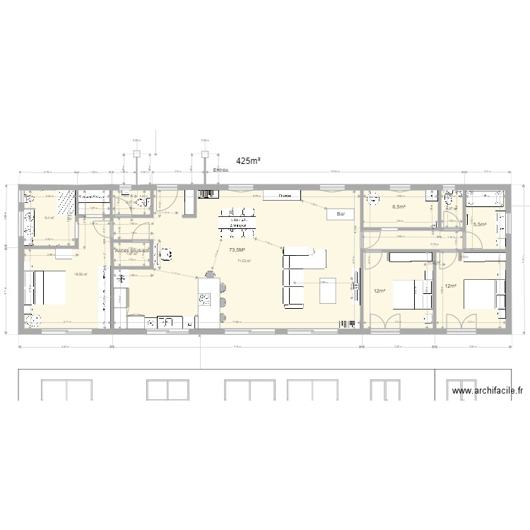 Sans terrain chb parentales independente GARAGE EN SOUS SOL. Plan de 7 pièces et 144 m2