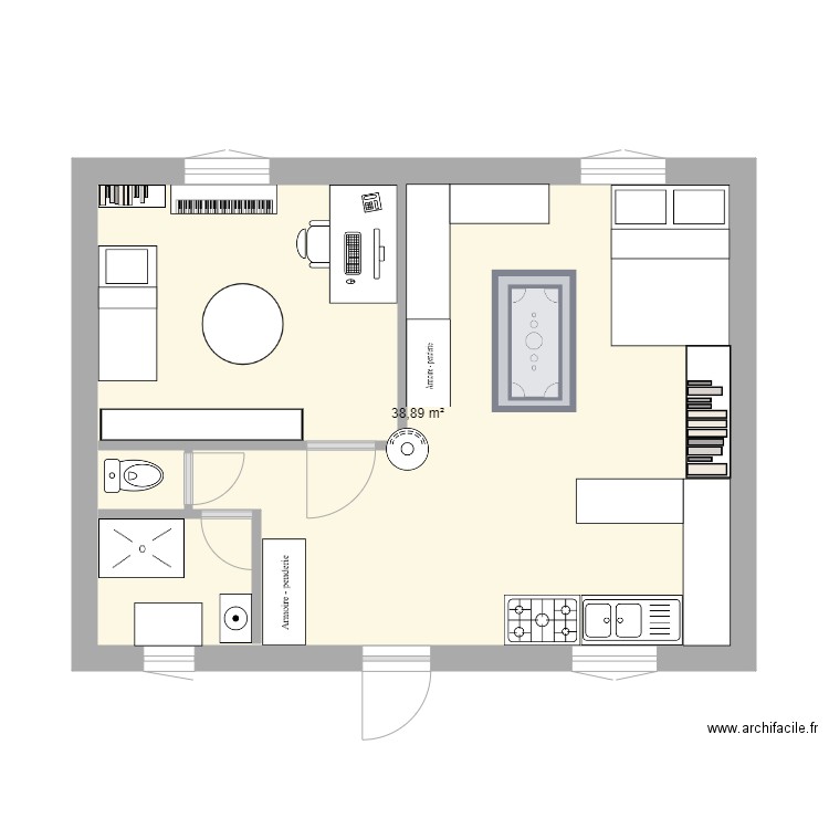 maison de poupée. Plan de 1 pièce et 39 m2