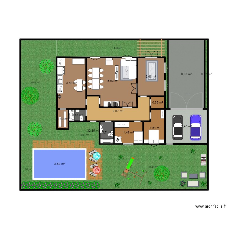 EDV 4. Plan de 15 pièces et 69 m2