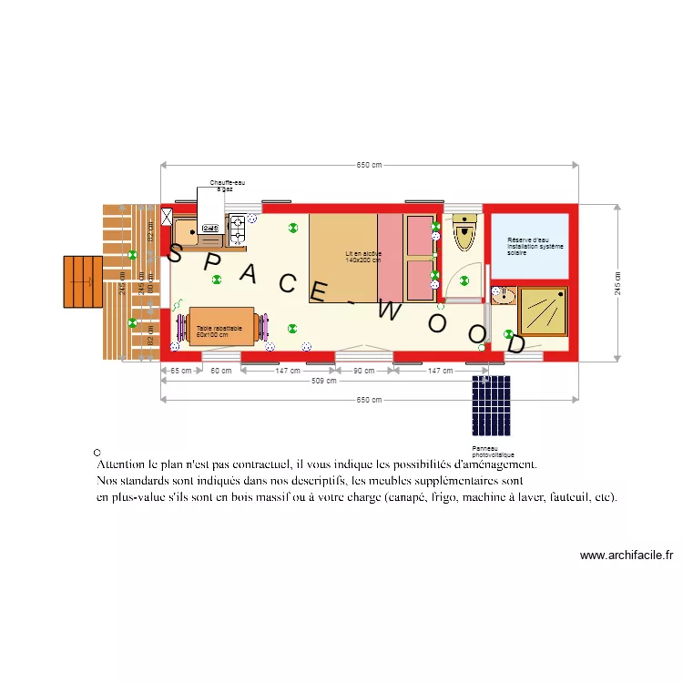 ROULOTTE  AF 700x245 ml autonome solaire eau. Plan de 