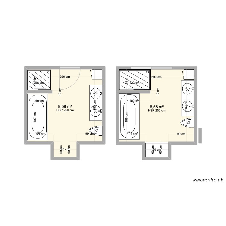 Salle de bain. Plan de 2 pièces et 17 m2