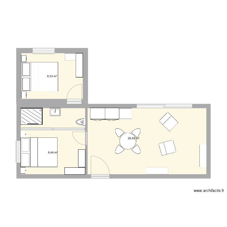 Rebecq modul home. Plan de 3 pièces et 44 m2
