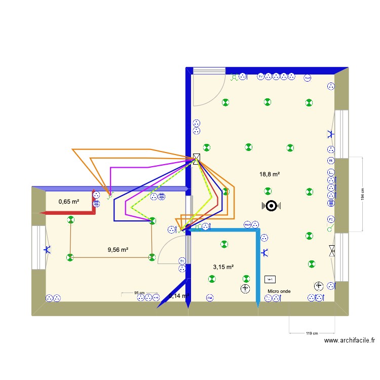 Louis Pasteur 2 Lumières Chambre. Plan de 5 pièces et 32 m2