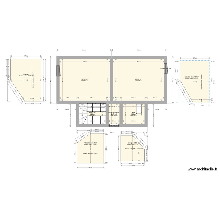 2eme etage Muller. Plan de 5 pièces et 53 m2