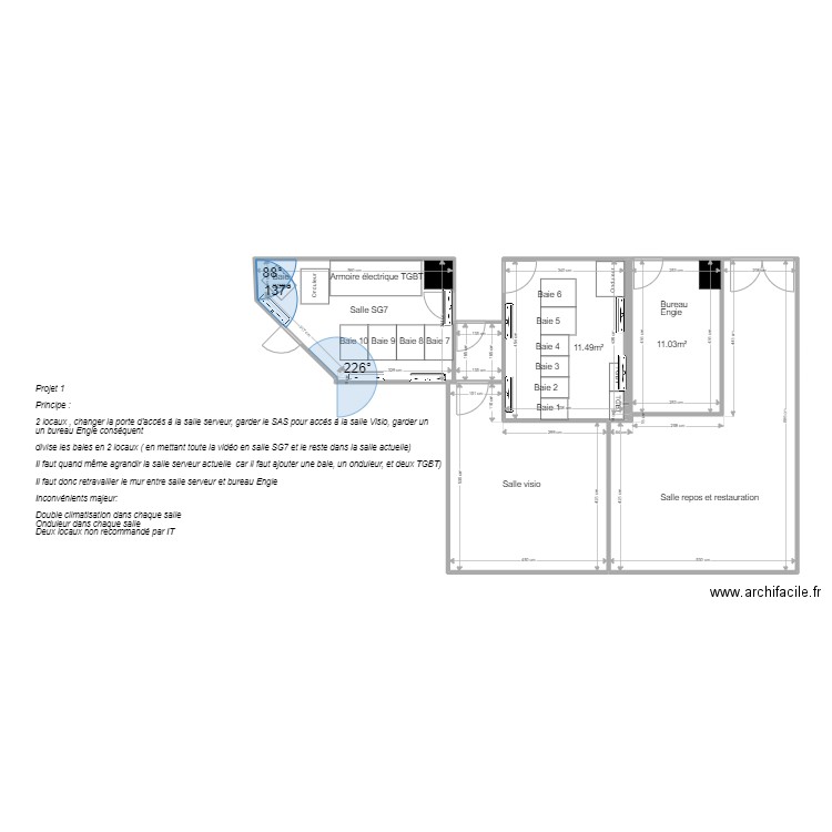 Plan PROJET 2 SALLE SERVEUR Lyon PART DIEU. Plan de 6 pièces et 98 m2