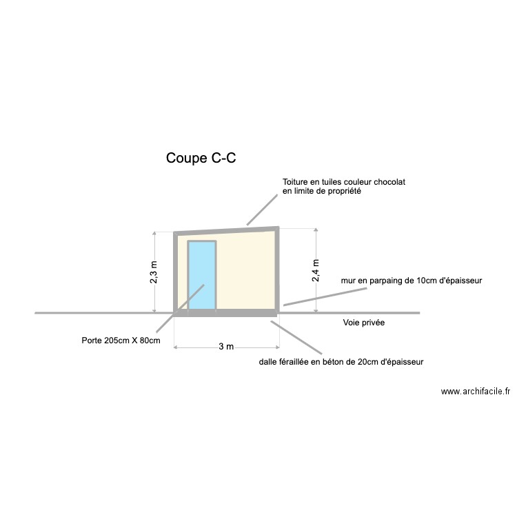 cabane coupe CC. Plan de 3 pièces et 6 m2