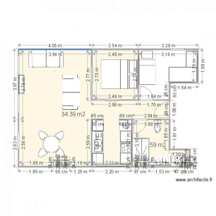 Appartement Sanary su Mer salon 3 fenetres 2 chambrettes 4. Plan de 0 pièce et 0 m2