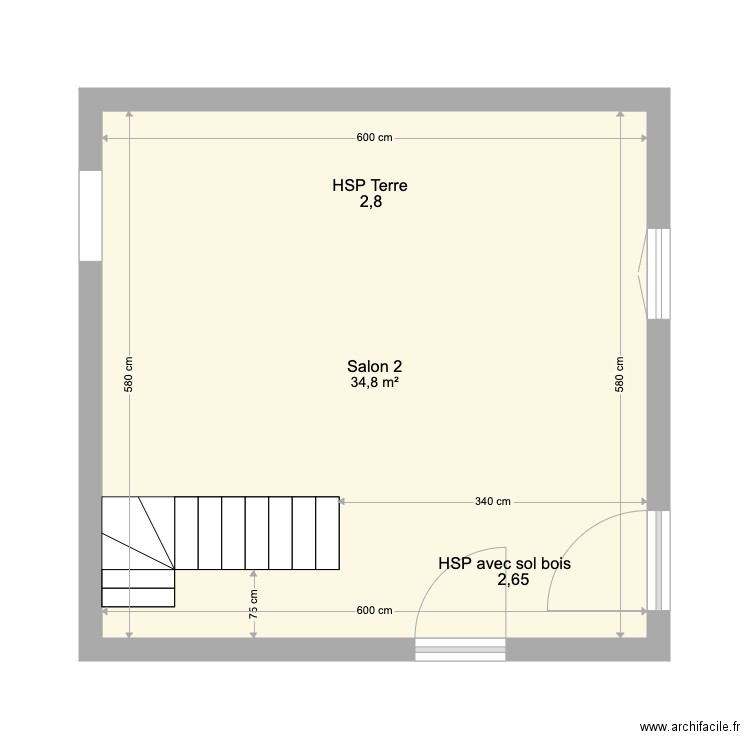 Salon 2. Plan de 1 pièce et 35 m2