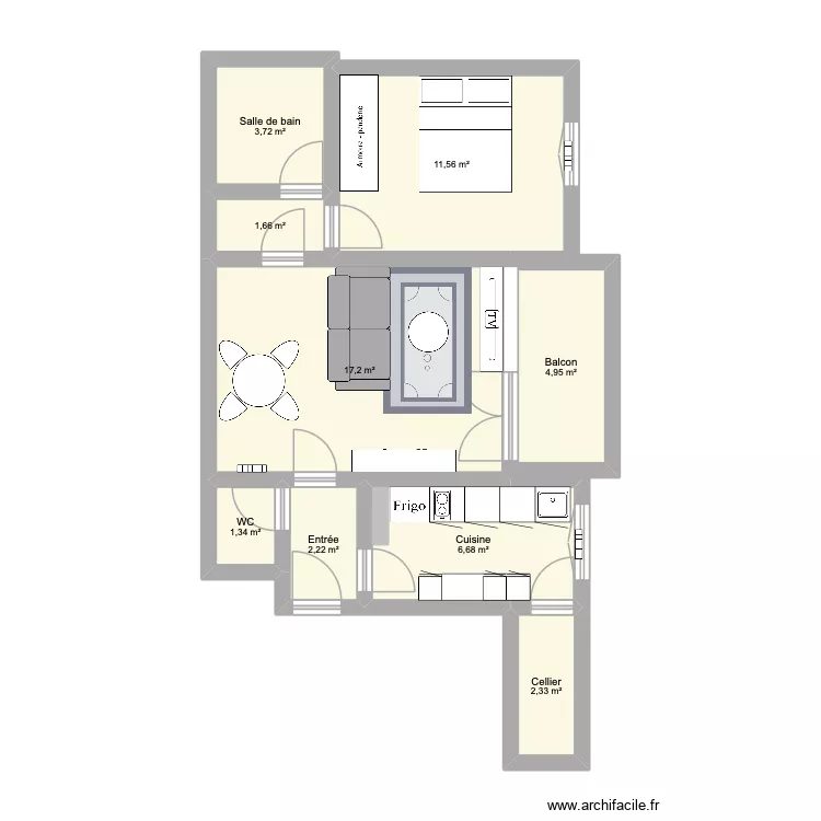 Appartement Caud&eacute;ran Am&eacute;nag&eacute;. Plan de 9 pièces et 52 m²