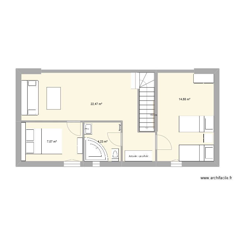 plan combles cotaion. Plan de 4 pièces et 48 m2