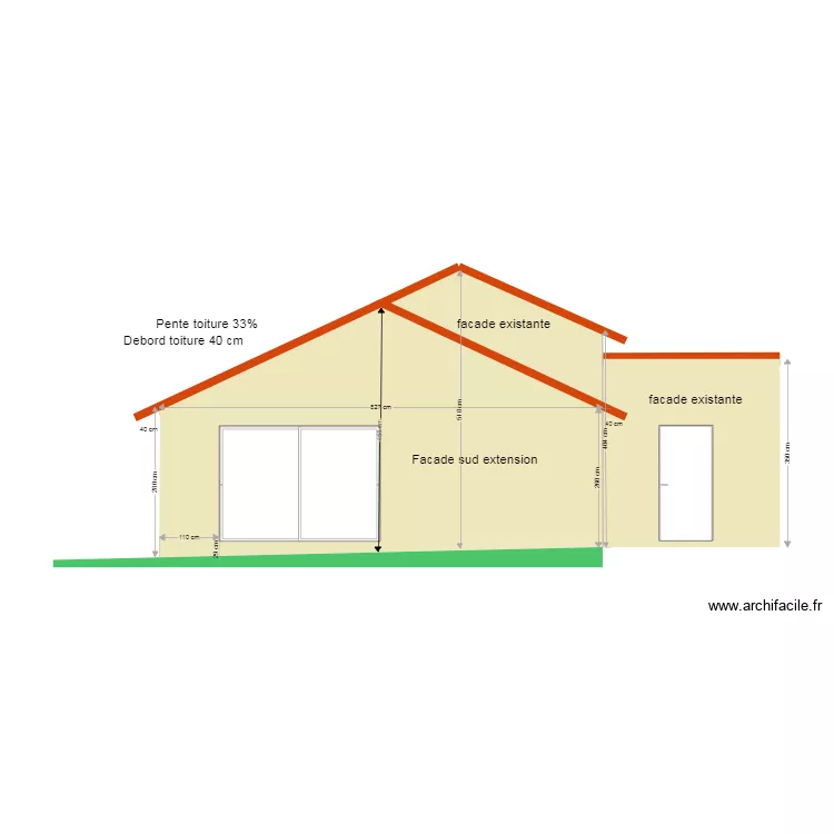facade sud. Plan de facade sud. Plan de