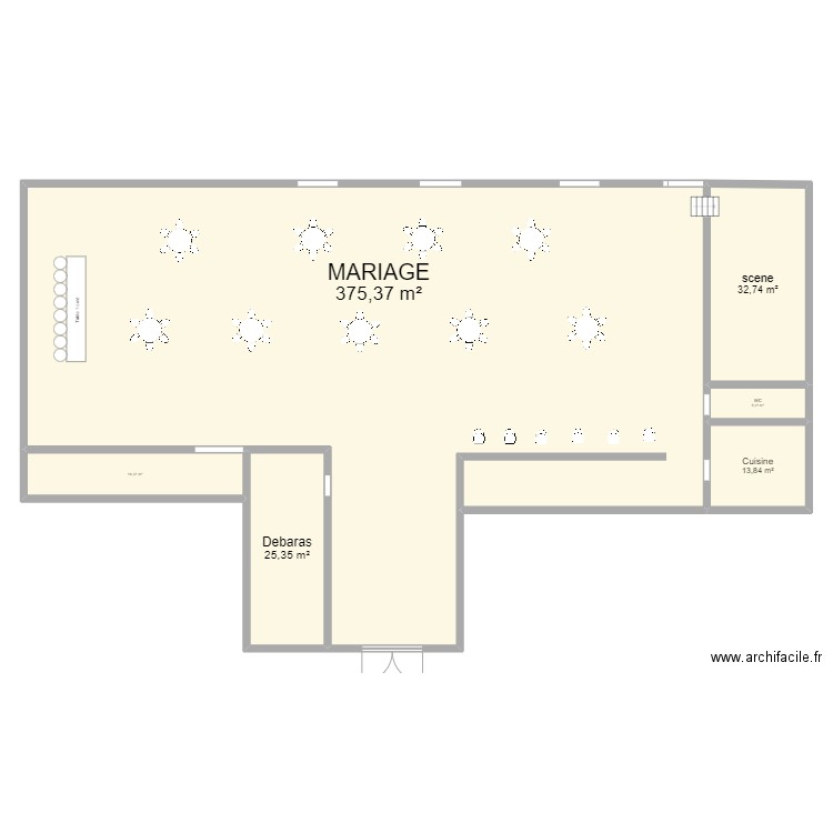 salle mariage. Plan de 6 pièces et 469 m2