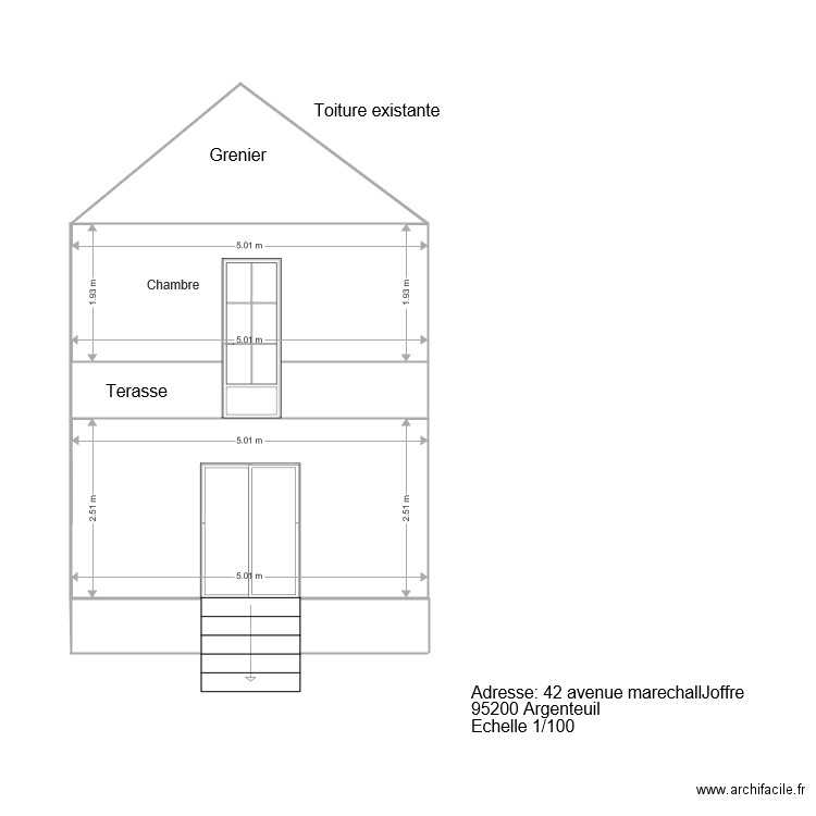 Façade 2D Coté Jardin Etat Actuel. Plan de 0 pièce et 0 m2