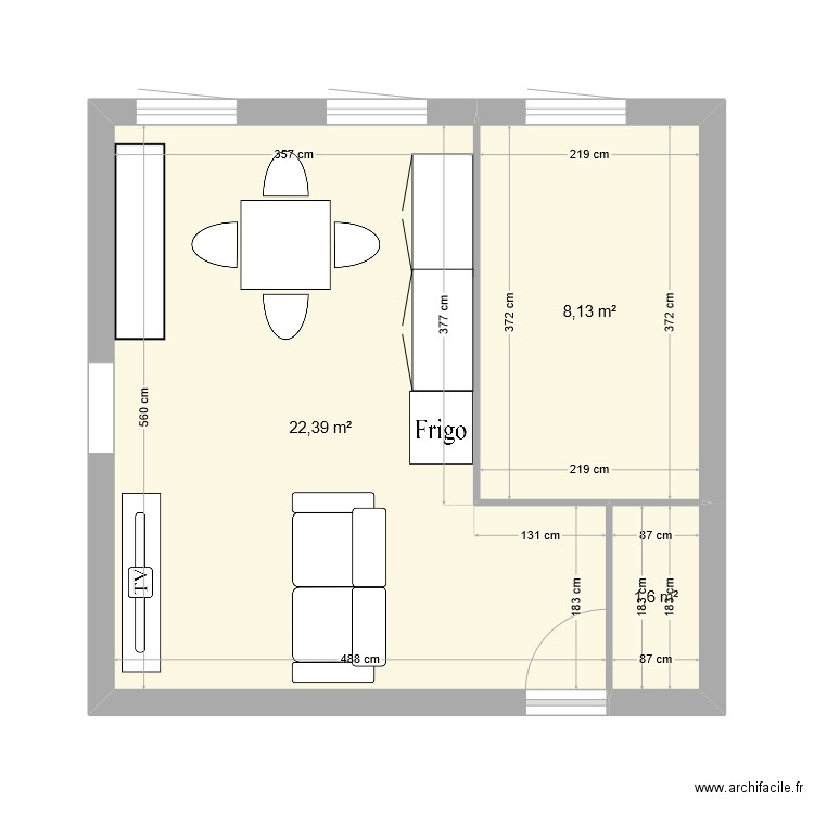 BELLEVILLE . Plan de 3 pièces et 32 m2