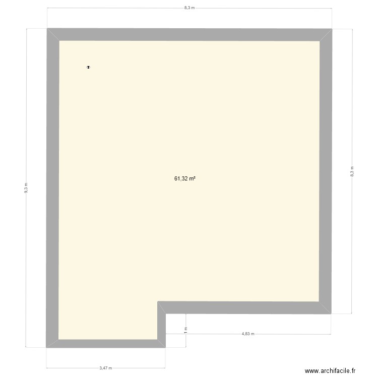 base. Plan de 1 pièce et 61 m2