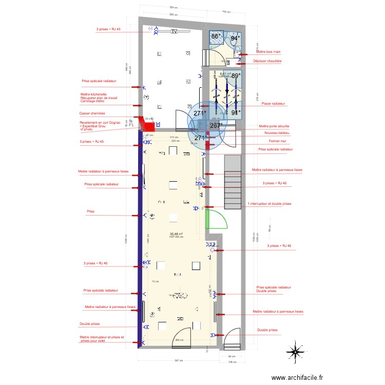 Victoire 52 commerce Maryam version sans bureau. Plan de 2 pièces et 42 m2