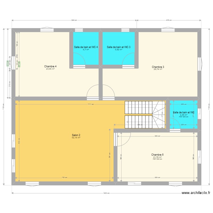 Plan Tehiri Etage. Plan de 7 pièces et 140 m2
