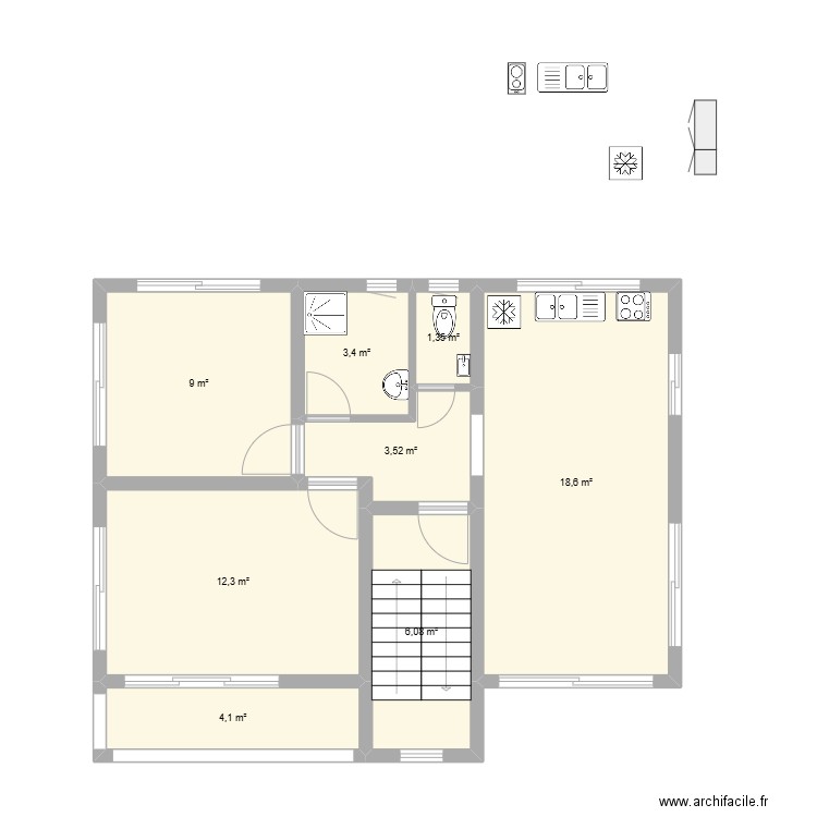 trano ampefy. Plan de 8 pièces et 58 m2