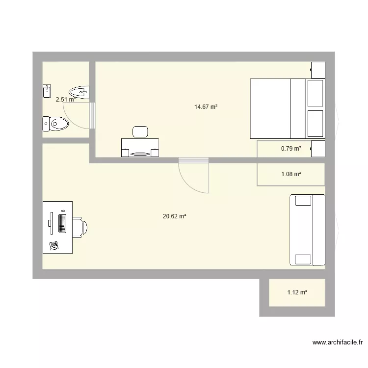 Maison 45M2 etage. Plan de 