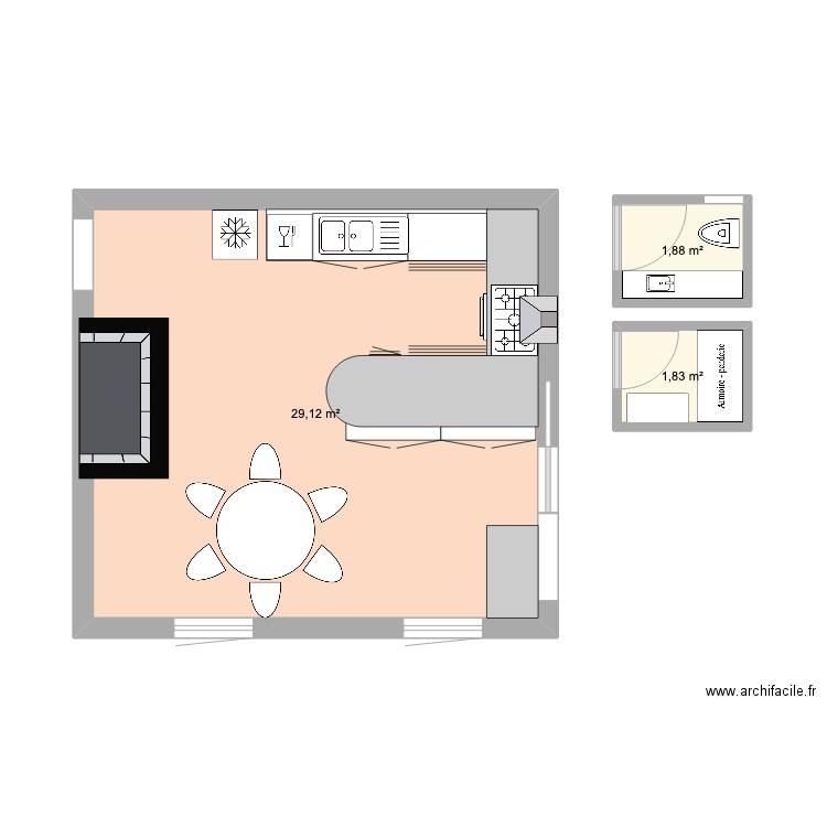 test. Plan de 3 pièces et 33 m2